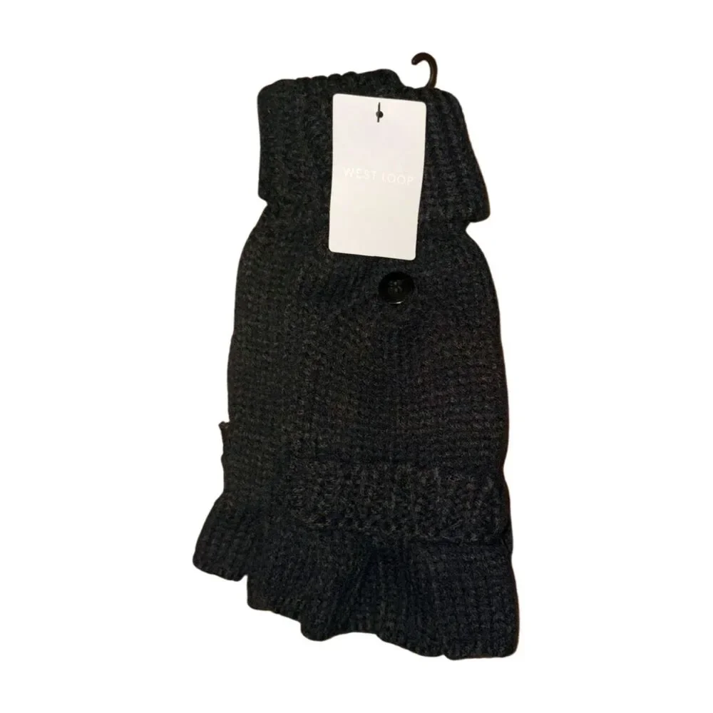 West Loop Black Fingerless Gloves + Full Mitten Combo Knit Gloves NWT